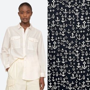 SEA NEW YORK Nautical Anchor Print Long Sleeve Collared Button Up Pocket Shirt 6